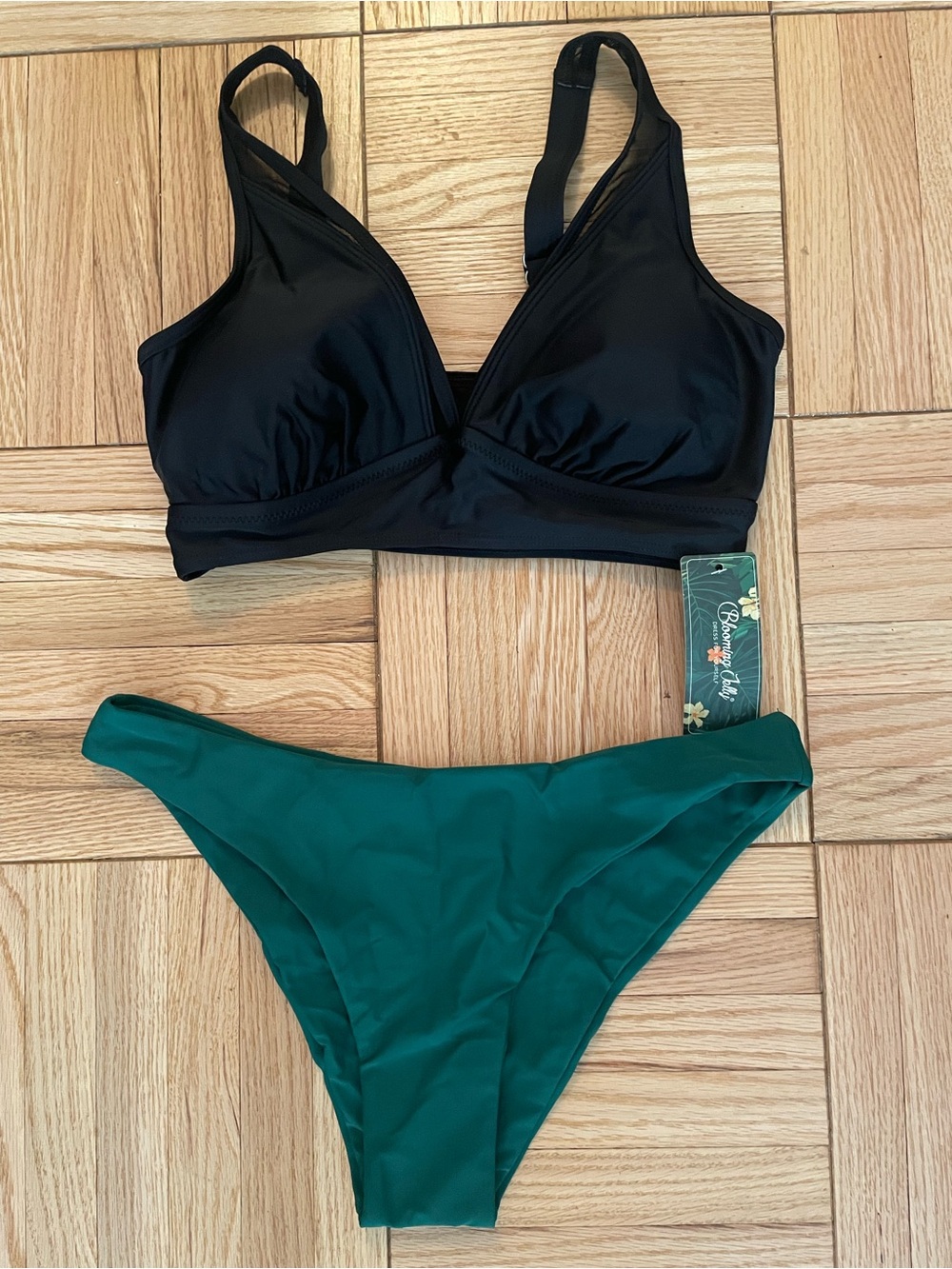 Black & Emerald Green Two-Piece Bikini Set by Blooming Jelly